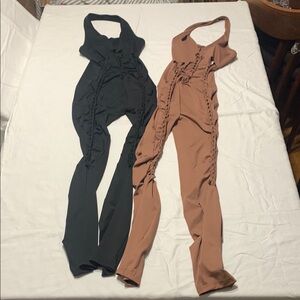 Bundle of 2 SHEIN Black & Tan Jumpsuits with Modern Halter Neckline